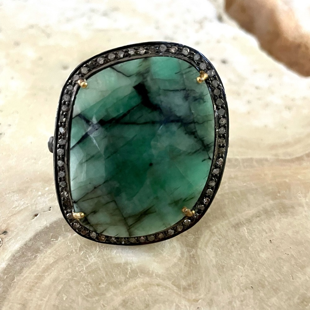 Emerald Diamond Statement Ring - image 5